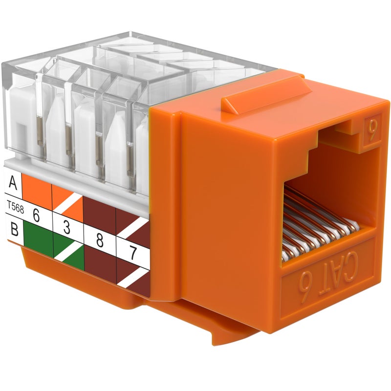 SATMAXIMUM 30 Pack Cat6 Keystone Ethernet Wall Jacks RJ45 Punch Down Slim Profile UTP Orange, 45 Degree for Patch Panel & Wall Plate, Supports Up to 10Gbps - Image 5